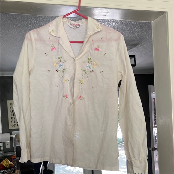 daffodil Tops - Daffodil Cream Blouse with Floral Embroidery